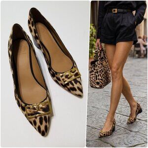 NWOB Tory Burch Gigi Calf-Hair Leopard Wedge Pumps Size 9 $348